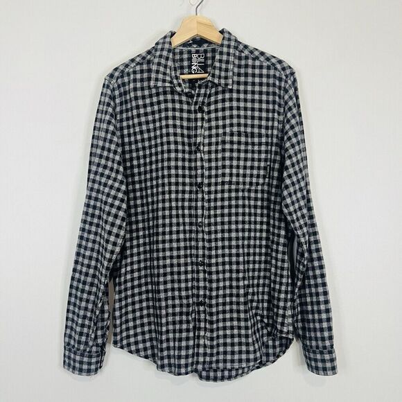 Billabong Blue Plaid Cozy Classic Flannel Button Up Large - Picture 1 of 4